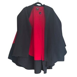 Vintage Jessica Red & Black Wool Feel Cape w/ Sleeves & Scarf One Size Poncho